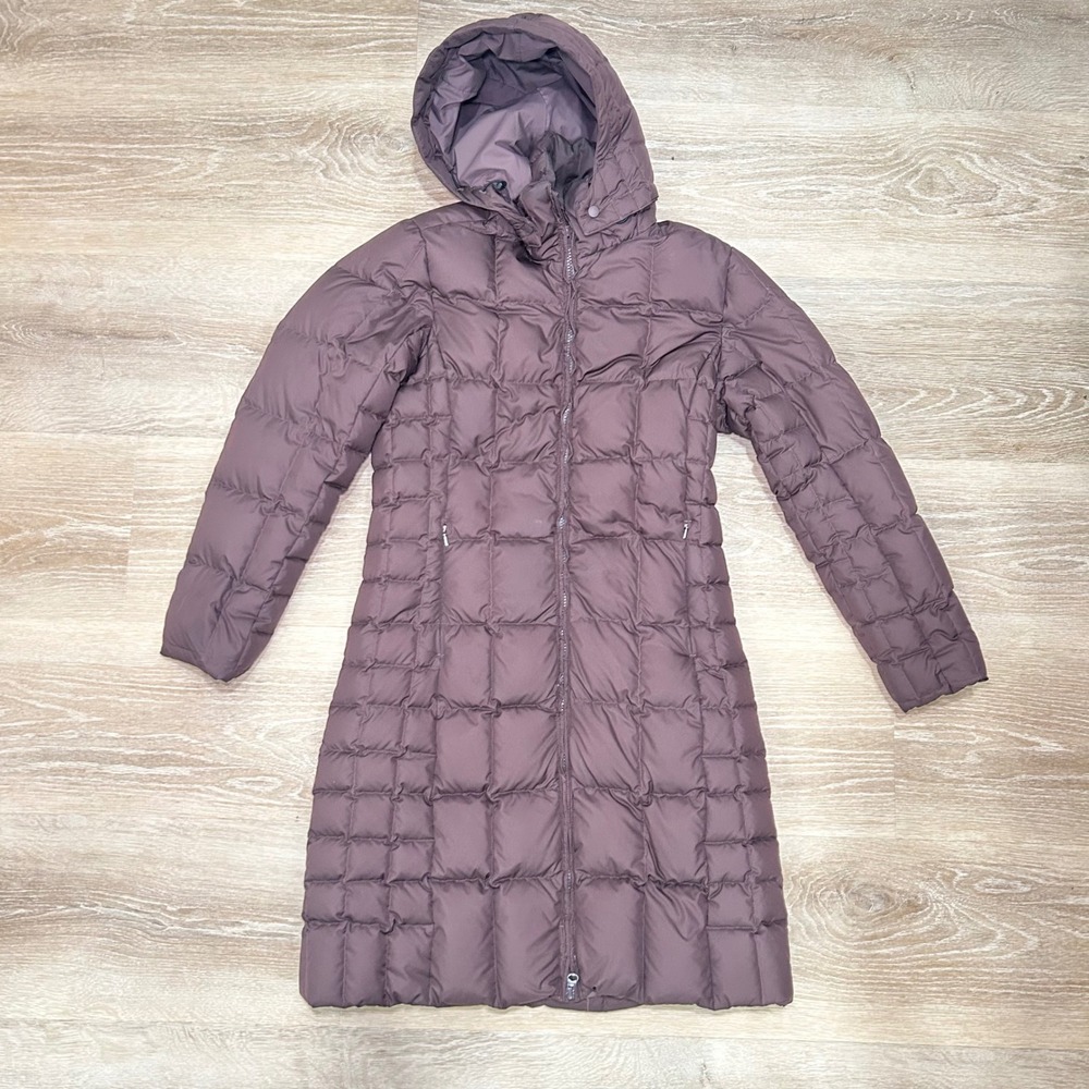 Patagonia Down With It Parka Women XS Brown Quilted Long Puffer Coat Hooded